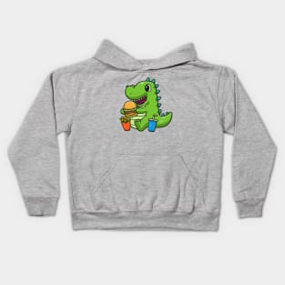 Cute Dinosaur Eating Burger Cartoon Kids Hoodie